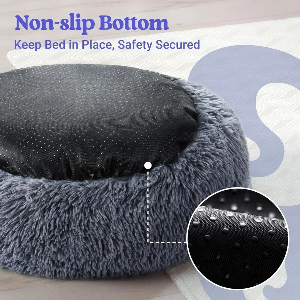 Cat Beds for Indoor Cats, 20 inches Cat Bed Machine Washable, Fluffy Round Pet B